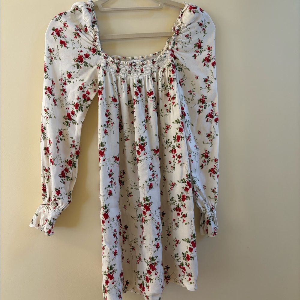 Reformation Cream Floral Smocked dress